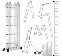 Escalera multifunción 7 en 1, 4x5, 582 cm, aluminio. Escalera multifunción plegable con plataforma y ruedas. Escalera multifuncional de 20 peldaños, escalera de apoyo, escalera doméstica. Carga máxima