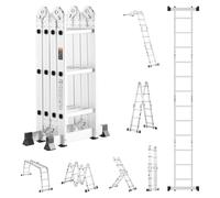 Escalera multifunción VEVOR, 7 en 1, con estructura en forma de A, escalera telescópica de 3 peldaños ajustables, escalera telescópica de 3,5 metros de altura, andamio, capacidad de carga de 150 kg