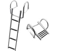 Escalera para piscina, con 4 peldaños, fabricada en acero inoxidable, plegable, tipo telescópica, con barandillas grandes y peldaños anchos, capacidad de carga de 227 kg, ideal para piscinas