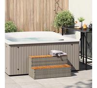 Escalera para piscina Whirlpool, color gris, 100x50x50,5 cm, fabricada en ratán sintético y madera de acacia maciza