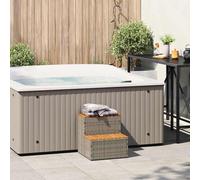 Escalera para piscina Whirlpool, color gris, 50x50x50,5 cm, fabricada en ratán sintético y madera de acacia maciza