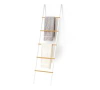 Escalera para Toallas Relaxdays, bambú y Hierro, HBT: 164 x 45 x 2 cm, Escalera Decorativa de 5 peldaños, Blanco/Natural