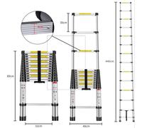Escalera Plegable Aluminio Material de Alta Calidad y Duradero -Desde 2.0 metros Hasta 4,4 metros - Distintas Alturas Disponibles ,Escalera Telescópica de Aluminio Multiusos EN131 (ES001 FLASH 3699 46
