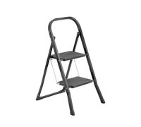 Escalera plegable de 2 peldaños antideslizantes de acero color negro