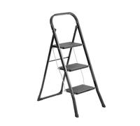 Escalera plegable de 3 peldaños antideslizantes de acero color negro