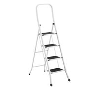 Escalera plegable de 4 peldaños antideslizantes de acero color blanco