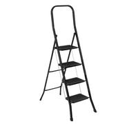 Escalera plegable de 4 peldaños antideslizantes de acero color negro