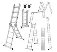 Escalera plegable de aluminio y escalera telescópica - altura de 5,82 metros - plataforma de trabajo robusta con capacidad de carga de 150 kg