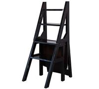 Escalera Plegable de Madera, Silla y Taburete Combinado, Multifuncional, compacta, Antideslizante, Segura, máx. 150 kg, Ideal para el hogar, la Cocina y la Biblioteca, Color Negro.