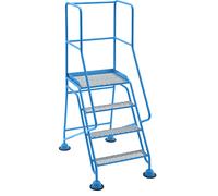 Escalera rodante con tarima eurokraft pro, plataforma y peldaños de rejilla rómbica