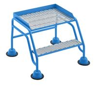 Escalera rodante con tarima eurokraft pro, plataforma y peldaños de rejilla rómbica