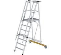 Escalera rodante de plataforma, en aluminio MUNK, con barandilla de plataforma de 3 lados