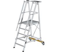 Escalera rodante de plataforma, en aluminio MUNK, con barandilla de plataforma de 3 lados