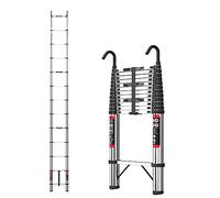 Escalera telescópica 5 M/16,4 pies, escalera extensible de acero inoxidable, escalera multifunción con 2 ganchos desmontables, capacidad 330 lb/150 kg