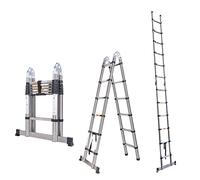 Escalera Telescópica - Acero Inoxidable - Escaleras Plegable Multiusos en A, Portátil Extension Telescópica de 3,8M - Ideal para Limpiar canalones, Decorar, Pintar Paredes (1,9m + 1,9m)