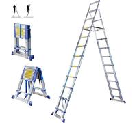 Escalera telescópica de 12 escalones EXTENDACT12, escalera telescópica de 3,5m + 3,2m, escalera plegable, estabilizador, altura de trabajo máxima: 5m, 5 años de garantía