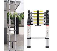 Escalera telescópica de 3,2 m, de acero inoxidable, antideslizante, con 11 peldaños, portátil para exterior e interior, capacidad de carga de 150 kg