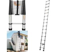 Escalera telescópica de 3,2 metros, escalera plegable de aluminio, escalera extensible, certificada según la norma EN131, escalera de pie, antideslizante, escalera multiusos. Escalera portátil y exten