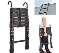 Escalera telescópica de 3,8 m con gancho desmontable, de aluminio, resistente, extensible, multiusos, capacidad de 330 libras, aprobada por la seguridad EN131