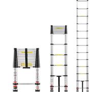 Escalera telescópica de 3,8 metros, de aluminio, ligera y multiusos, plegable y extensible. Escalera retráctil con un solo toque, de alta resistencia, con capacidad máxima de 150 kg y pies antidesliza