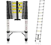 Escalera telescópica de 3,8 metros, escalera de acero inoxidable reforzada con sistema antideslizante y extensión resistente a la flexión, escalera plegable estable de 150 kg, escalera compacta de ret
