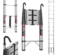 Escalera telescópica de 5 m con Gancho de Acero Inoxidable, Plegable, Antideslizante, diseño telescópico, portátil, Ligera, Capacidad de Carga de 150 kg EN131