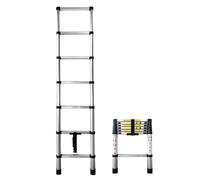 Escalera Telescópica de Acero Galvanizado Plegable y Extensible | Desde 2,0 m Hasta 4,4 m | Certificación EN131 | Escalera Multiusos Profesional y Doméstica | Ligera, Compacta y Resistente | Base