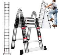Escalera telescópica de acero inoxidable, escalera plegable en forma de A, escalera telescópica duradera de 3.8 m/12.5 pies (6.2 pies + 6.2 pies) 3.8 m/12.5 ft (6.2ft + 6.2 ft)