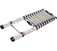 Escalera telescópica de aluminio, 3.2 metros de altura. Escalera extensible plegable con sistema de retracción de un solo botón, capacidad de 170 kg, con patas antideslizantes. Escalera portátil y com