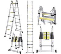 Escalera telescópica de aluminio, 5 metros, escalera plegable, escalera extensible, carga máxima: 150 kg, color plateado