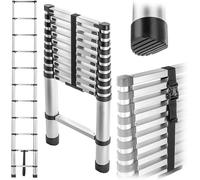 Escalera telescópica de aluminio de 3,2 metros, con 11 escalones, plegable, con pies antideslizantes, capacidad de carga de hasta 125 kg, escalera multiusos