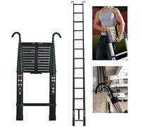 Escalera telescópica de aluminio de 6,2 m con 2 ganchos, antideslizante, escalera extensible con 15 peldaños, escalera multifunción, fácil de transportar, carga de 150 kg