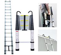 Escalera telescópica de aluminio de 6,2 m, extensible, con 2 ganchos, multiusos, fácil de usar, capacidad de carga de 150 kg, color plateado
