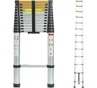 Escalera telescópica de aluminio para personas con miedo a las alturas, compacta y plegable, con una capacidad de carga máxima de 150 kg, peldaños antideslizantes y pies de goma, ideal para uso en el 