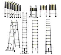 Escalera telescópica Extensible de Stainless Steel, Escalera telescópica, Escalera Plegable Loft Ladder con certificación EN131, Resistencia a 150 kg, 3,2 M