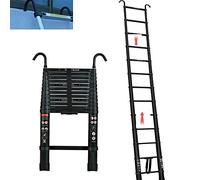 Escalera telescópica Plegable Aluminio de 3.8 m con 2 Ganchos, Portátil Escalera, Escalera de Transporte Multifunción, Escalera Extensible, 13 Niveles, Capacidad de Carga 150 kg/330lbs (Negro)