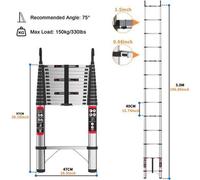 Escalera telescópica plegable - de 3,8 a 5 metros - Aluminio - Multifuncional y portátil