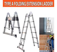 Escalera telescópica plegable de acero inoxidable, capacidad de carga 150 kg, 1,9 m + 1,9 m, escalera en A/recta, ideal para uso doméstico o para cambiar bombillas en furgonetas, ahorra espacio y es
