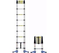 Escalera telescópica Silecomplaza, 3,2 m, con sistema de cierre suave, escalera extensible con 11 peldaños, diseño compacto, barra estabilizadora plegable y soporte de pared, aluminio, capacidad de 15