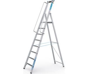 Escalera tipo tijera de aluminio con plataforma grande ZARGES, con pasamanos a ambos lados, para montar uno mismo