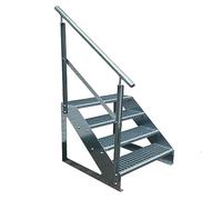 Escaleras de zanca de acero 4 Escalones Independiente Totalmente galvanizada con barandilla a la izquierda - Medidas (L x A x A) 82cm x 100cm x 76cm Resistente a la intemperie y la corrosión