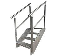 Escaleras de zanca de acero 4 Escalones Totalmente galvanizada con barandilla a ambos lados - Medidas (L x A x A) 82cm x 120cm x 76cm Resistente a la intemperie y la corrosión