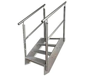 Escaleras de zanca de acero 4 Escalones Totalmente galvanizada con barandilla a ambos lados - Medidas (L x A x A) 82cm x 120cm x 76cm Resistente a la intemperie y la corrosión