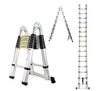 Escaleras Telescópicas de 5m, Extensible de Aluminio, Ligera, Ahorra Espacio, Multiusos, para el Hogar, Oficina, Jardín, Loft. Escaleras Portátiles de Escalón Suave y Antideslizante