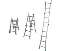 ESCALIBUR AK33 - Escalera telescópica de aluminio con placa de seguridad y bisagra automática - Escalera plegable, extensible y portátil para trabajos domésticos, 3 + 3 peldaños, capacidad de carga