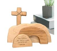 Escena de Pascua de tumba vacía hecha a mano, Tumba de Jesús Set de bandeja de Pascua | Kit de bandeja de escena de resurrección de madera | Decoración de natividad religiosa artesanal, Jesús Signo Ti