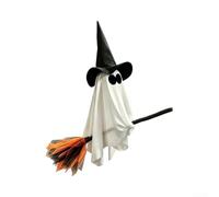 Escoba de bruja inflable con control remoto para decoración de Halloween con efectos de sonido de 3.6 pies, multicolor, resistente a la intemperie, nailon resistente al desgarro (blanco)