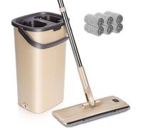 Escoba de doble cabezal con cubo, 132 cm, con mango de acero inoxidable y 6 cabezales de microfibra. Limpiacristales para automóviles con función de pulverización, apto para madera, persianas y azulej