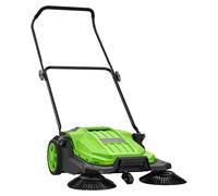 Escoba manual para suelos, de empuje, sin motor, con un ancho de barrido de 650 mm, un contenedor de residuos de 18,9 litros y un mango plegable ajustable, ideal para jardines, caminos, patios y garaj