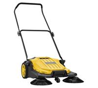Escoba manual para suelos, de empuje, sin motor, con un ancho de barrido de 650 mm, un contenedor de residuos de 18,9 litros y un mango plegable ajustable, ideal para jardines, caminos, patios y garaj